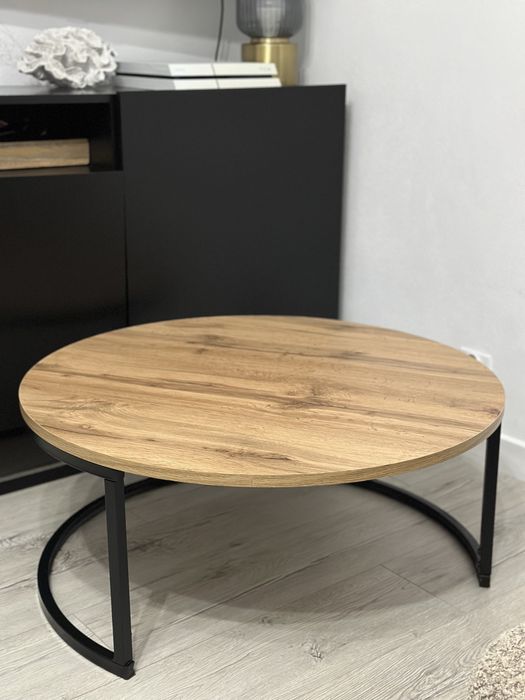 Stolik kawowy okrągły drewniany 80 cm loft