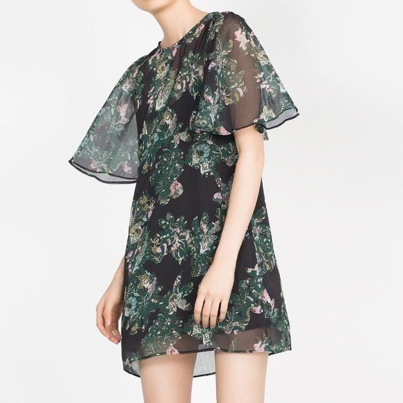 Zara Women sukienka mini floral rozszerzane rękawy