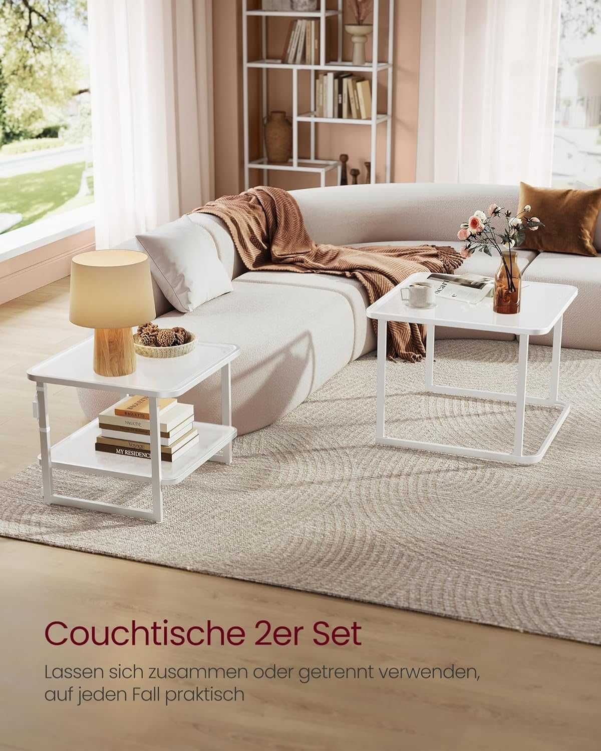 Zestaw dwóch stolików kawowych LED Songmics 60 x 60 x 45cm biały