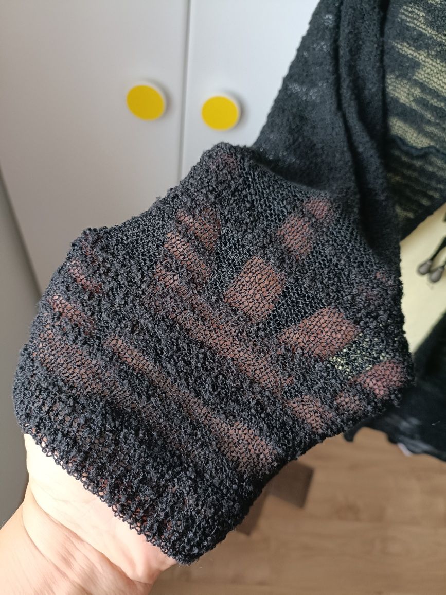 Czarny sweterek narzutka lekki na wiązanie r.xl cieniowany dłuższy