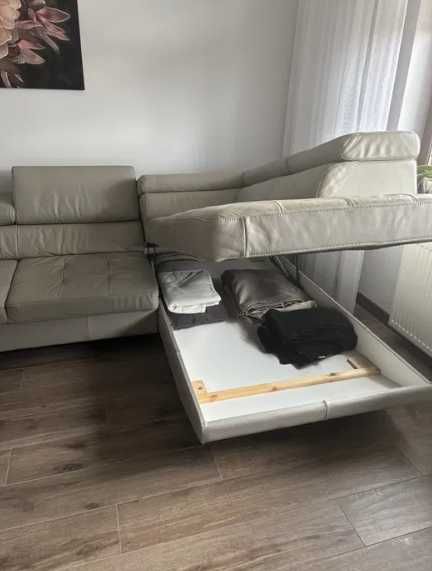 Kanapa duży narożnik w grubej skórze naturalnej 300 x 200 cm szary