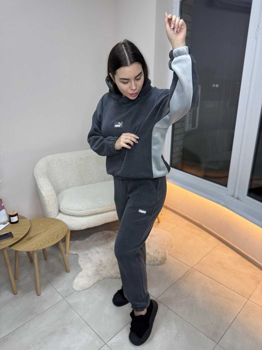 Женский тёплый флисовый костюм S M L велюр графит шоколад чёрный белый