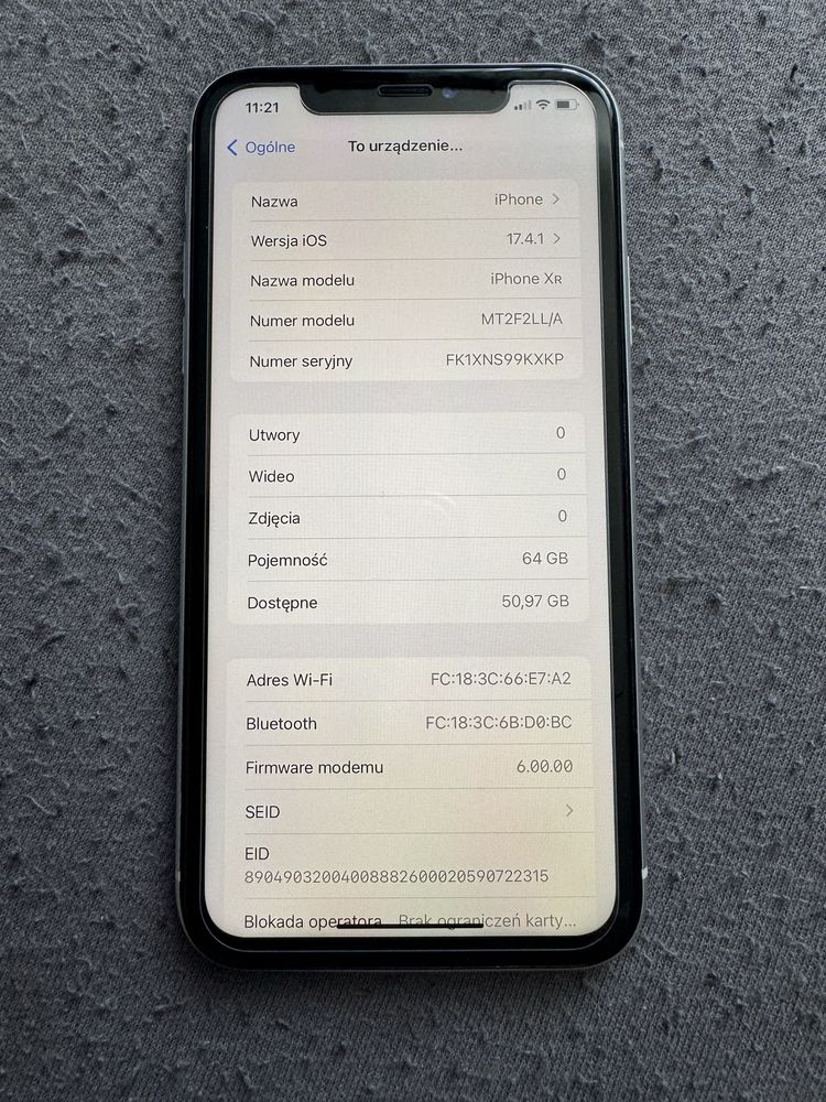 Iphone XR 64 gb White 100% kondycji zestaw