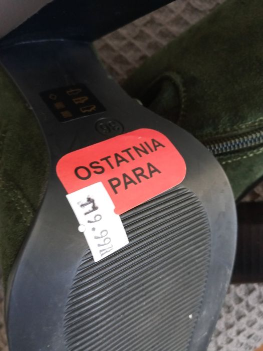 Kozaki nowe 36 zielen zamek welur miekkie