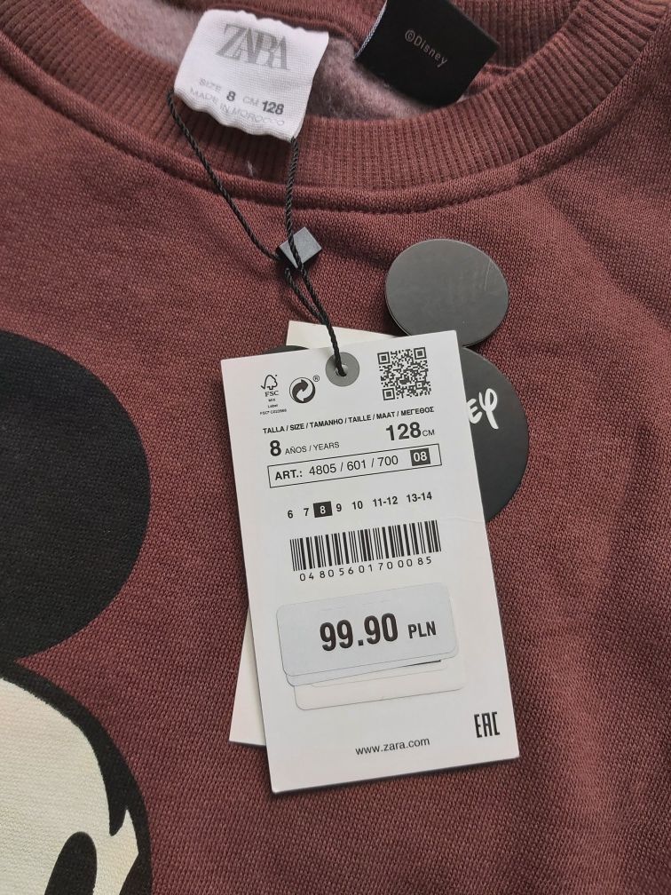 Nowa! 128 zara sukienka dresowa tunika długa bluza myszka mickey