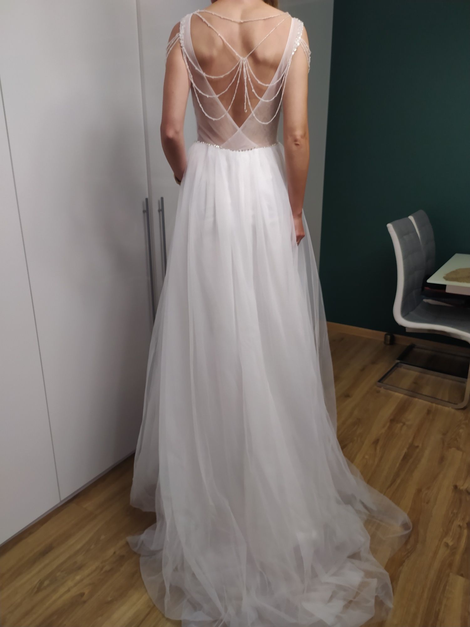 Sukienka ślubna rozmiar 38, 10.biała, koronka, ramiączka, długa ,nowa