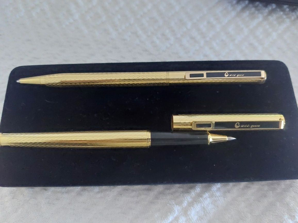 Conjunto de canetas Wildgoose vintage, banhadas a ouro