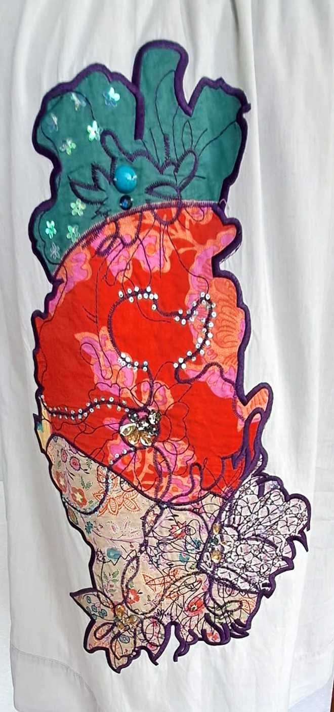 Vintage sukienka tunika z aplikacją plażowa L XL oversize
