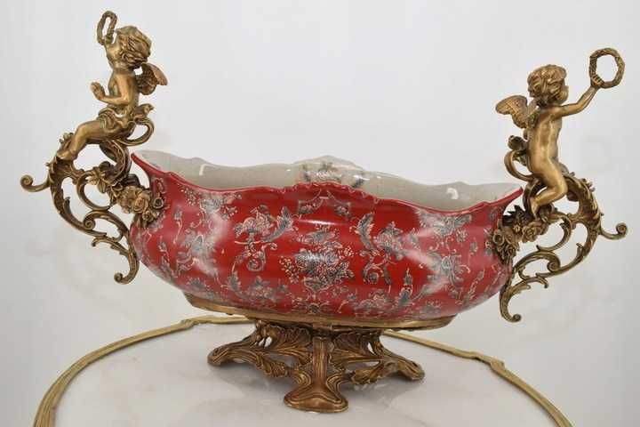 Ogromna Patera Pałacowa - Porcelana + Brąz - Czerwona - Anioły Amory