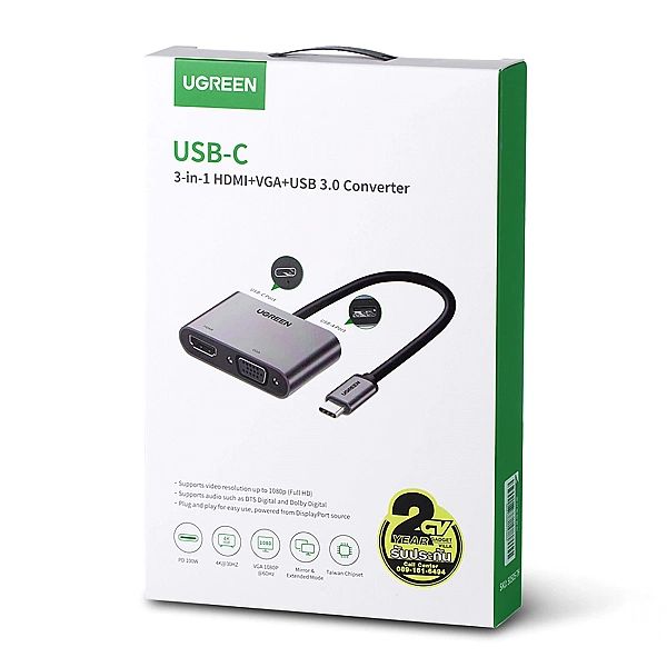 Adapter Ugreen CM162, 50505 USB-C - HDMI / VGA / USB-A 3.0 / USB-C PD
