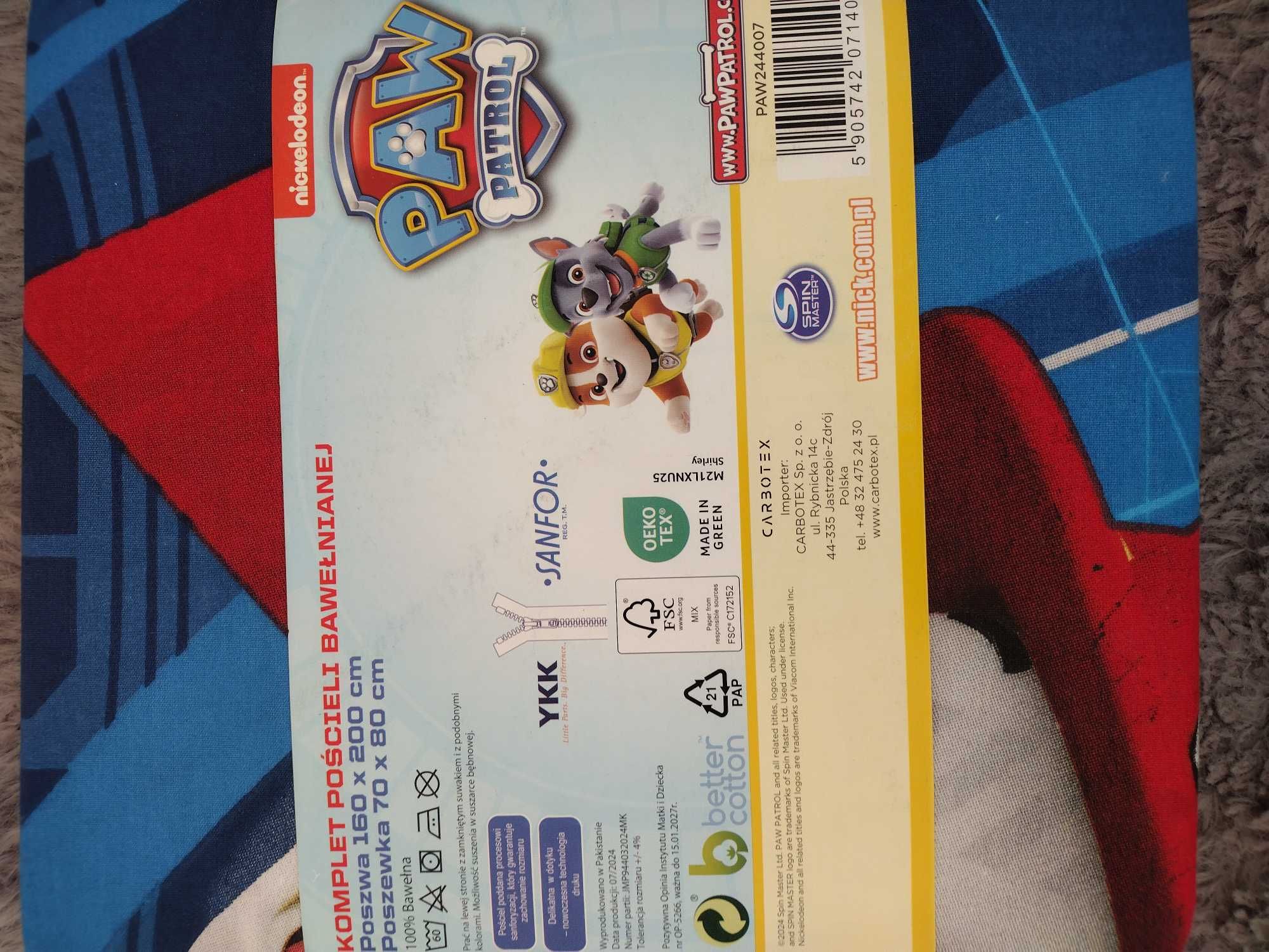 Komplet pościeli bawełnianej dla chłopaka 160x200psi patrol Paw patrol