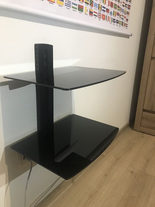 Półka podwójna, czarna, szklana pod TV
