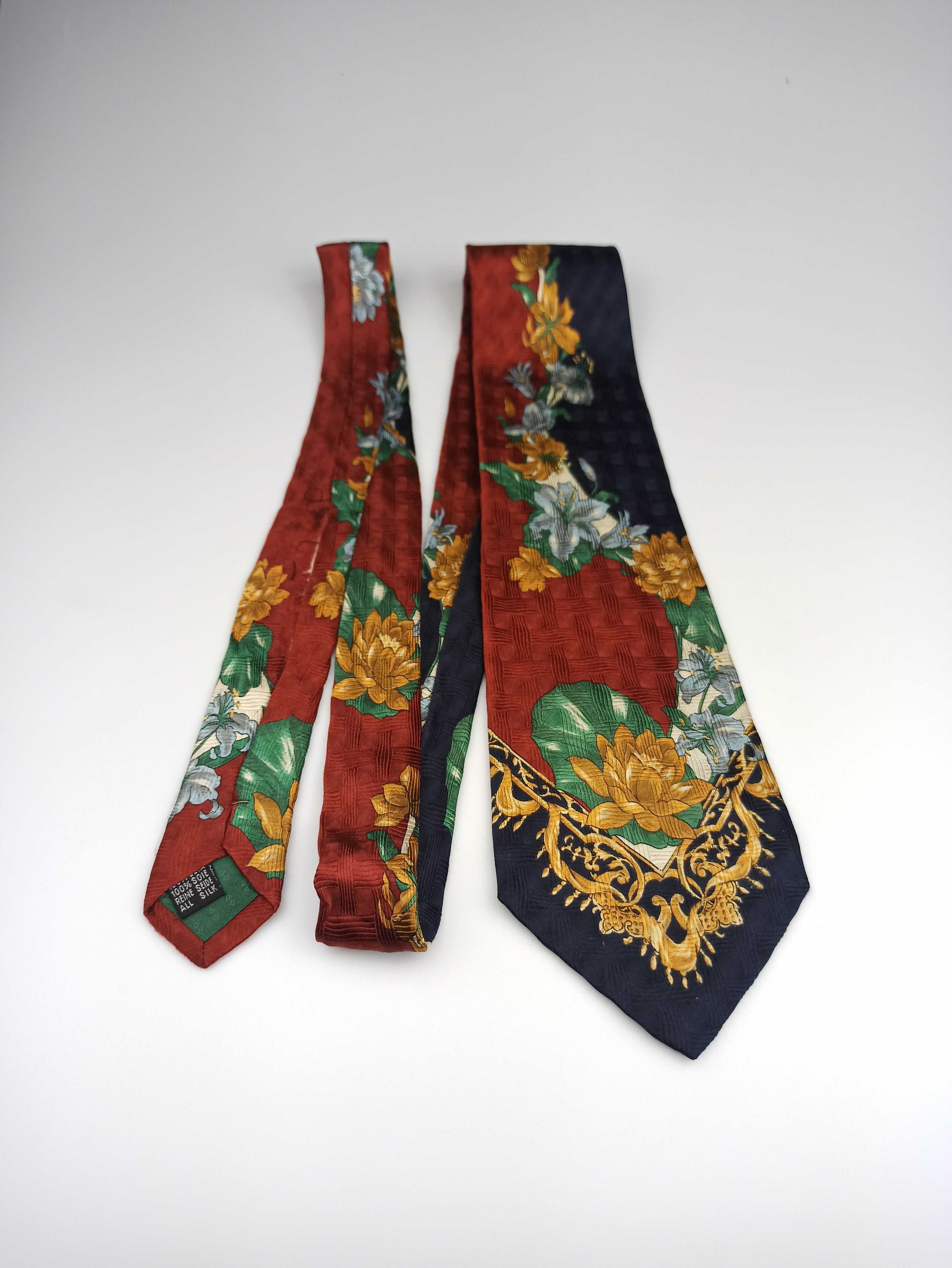 Andrew's Ties czerwony granatowty jedwabny krawat w kwiaty wks578m