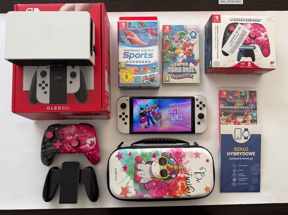 Nintendo Switch OLED + PAD + 4 Gry + Etui + Szkło + Pudełka Fabryczne!