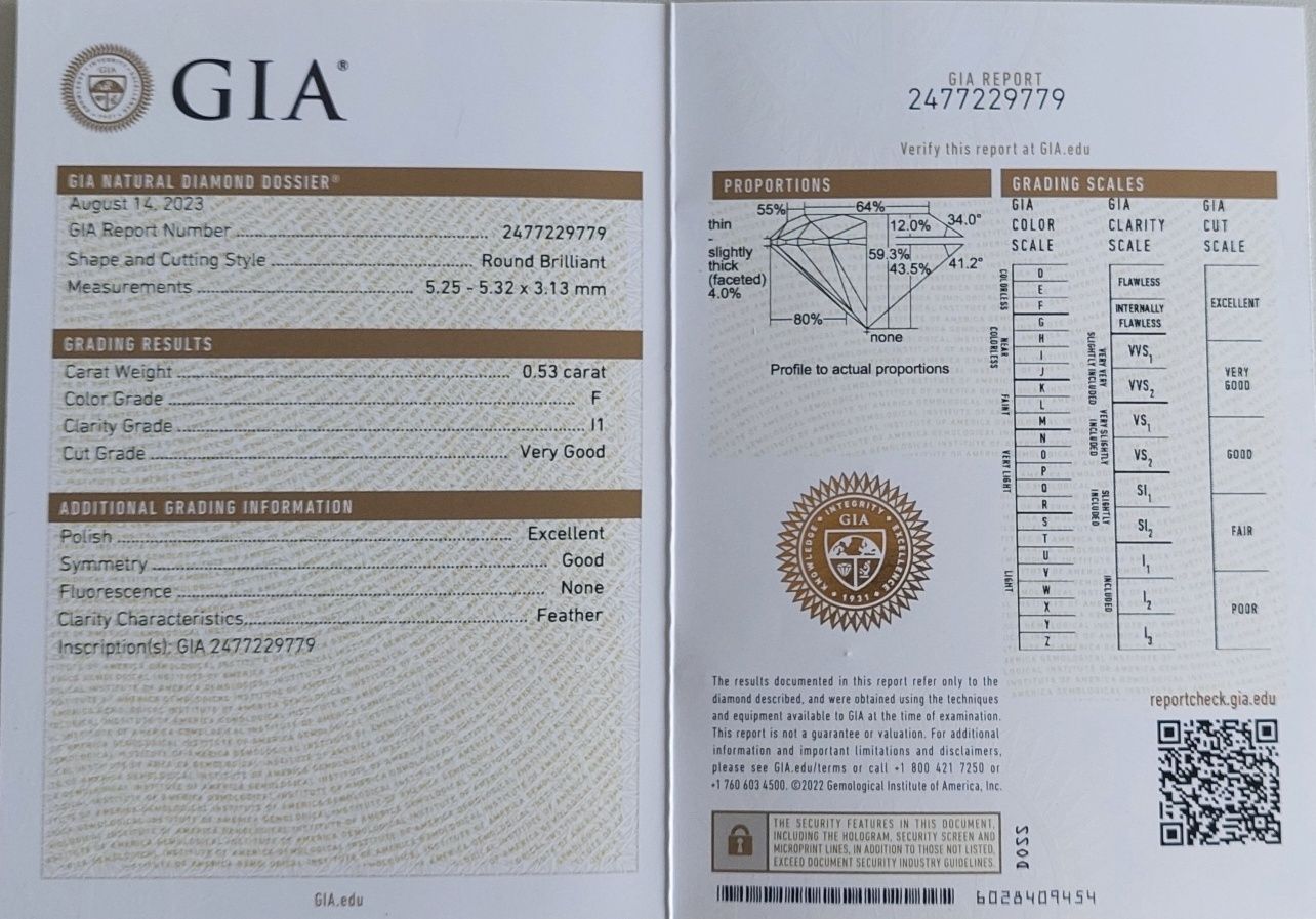 Золота каблучка з діамантом GIA