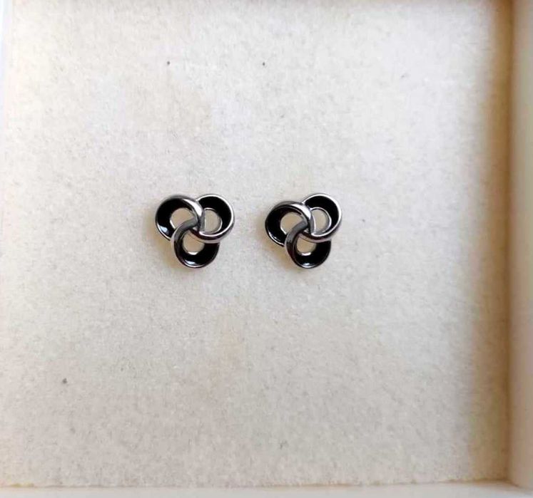 Czarne Zawijasy Srebrne Kolczyki 925 Sztyft