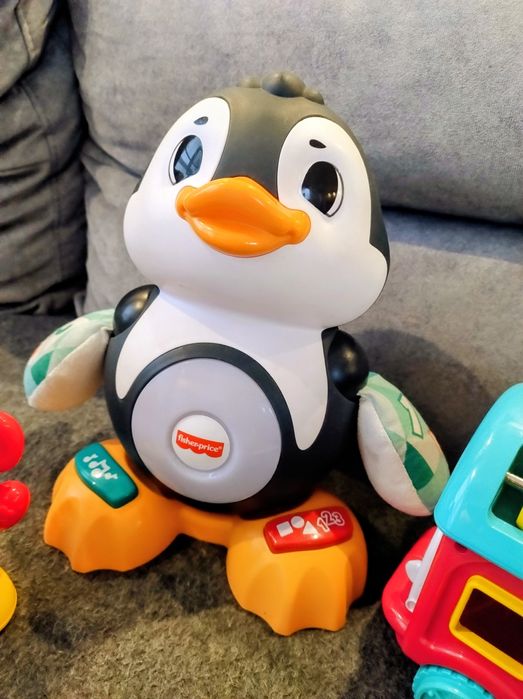 Zestaw zabawek pingwinek Fisher Price, pociąg, wieża i inne