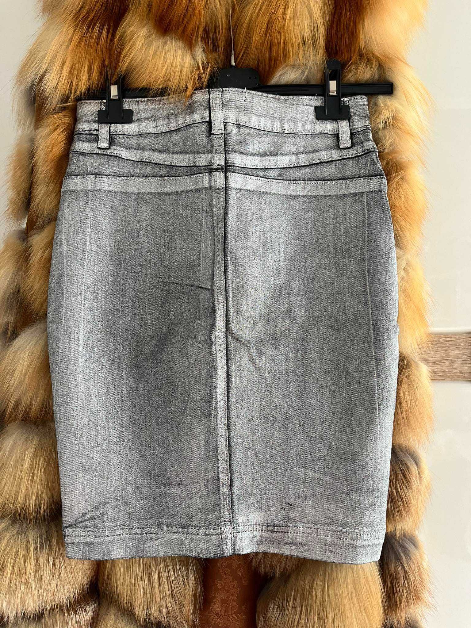 Resered Denim XS srebrna ołówkowa spódnica