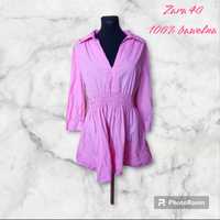 Różowa krótka sukienka koszulowa L Zara