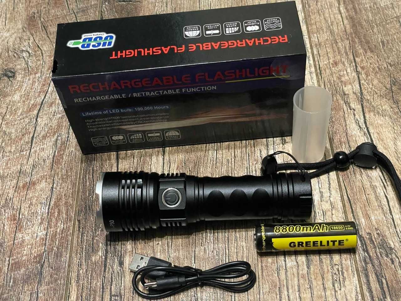 Ліхтар тактичний Police BL-A73-P50 zoom, Type C-USB 18650