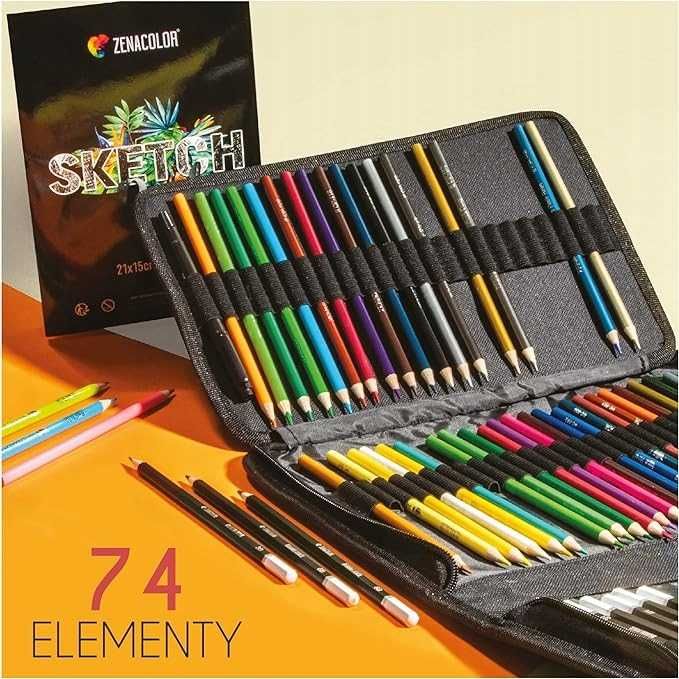 Zenacolor 74-częściowy profesjonalnych ołówków i kredek rysunkowych