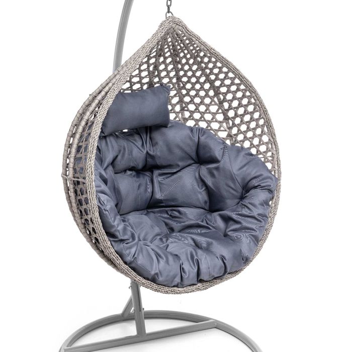 FOTEL WISZĄCY ogrodowy bujany kosz kokon - SZARY GRUBY SPLOT Premium