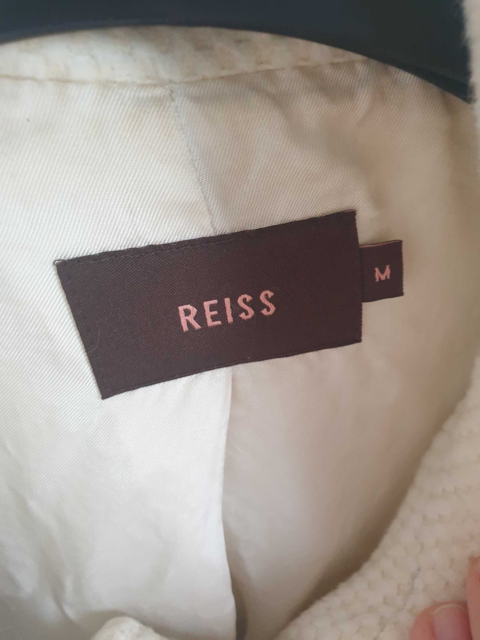 Biały kremowy plaszcz płaszczyk angora wełniany Reiss 38 ze stójką