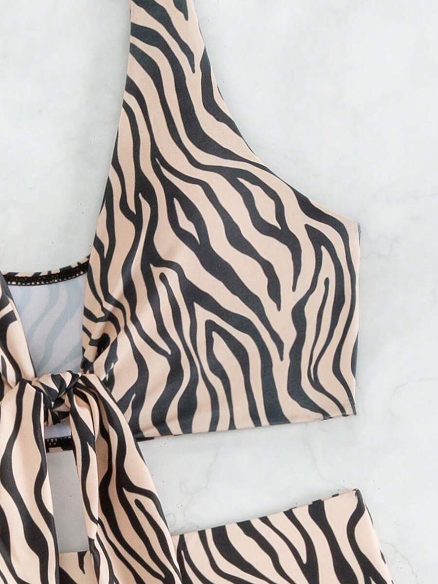 Strój Kąpielowy Dwuczęściowy Bikini Z Wysokim Stanem Zebra Shein M 38