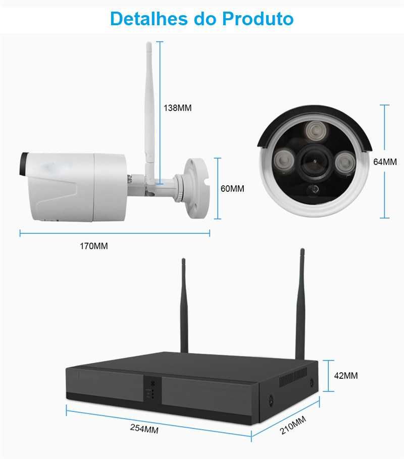 Kit 4 Câmaras Video Vigilância • SEM FIOS/WIFI • Full HD • Áudio/Som