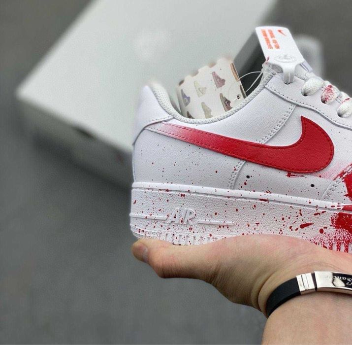(БЕЗ ПЕРЕДОПЛАТИ) Nike Air Force 1 Blood Custom найк аір аер форс білі