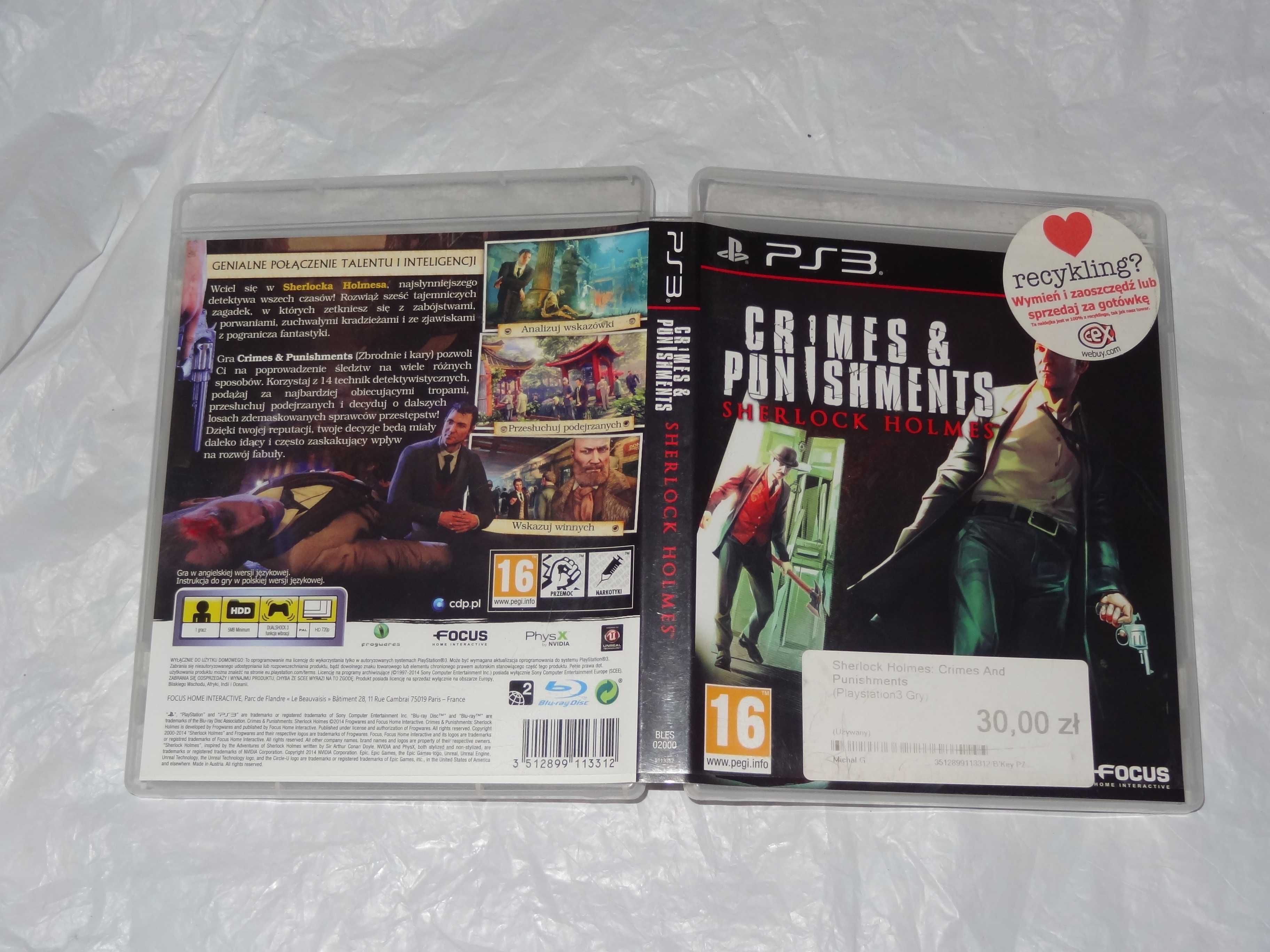 + Sherlock Holmes Crimes & Punishments + gra na PS3, zagadki