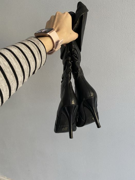 Kozaki damskie przed kolsno marszczona cholewka szpilka 38 czarne