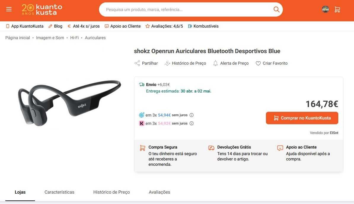 Auriculares Bluetooth Multipoint SHOKZ Openrun (Open Ear - Microfone)
