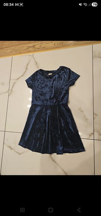 Lindex elegancka galowa sukienka welur granatowy błyszcząca 98