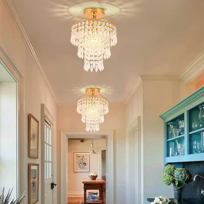 FRIXCHUR Art Deco Mini Żyrandol z Kryształami Złoty 3 Warstwy