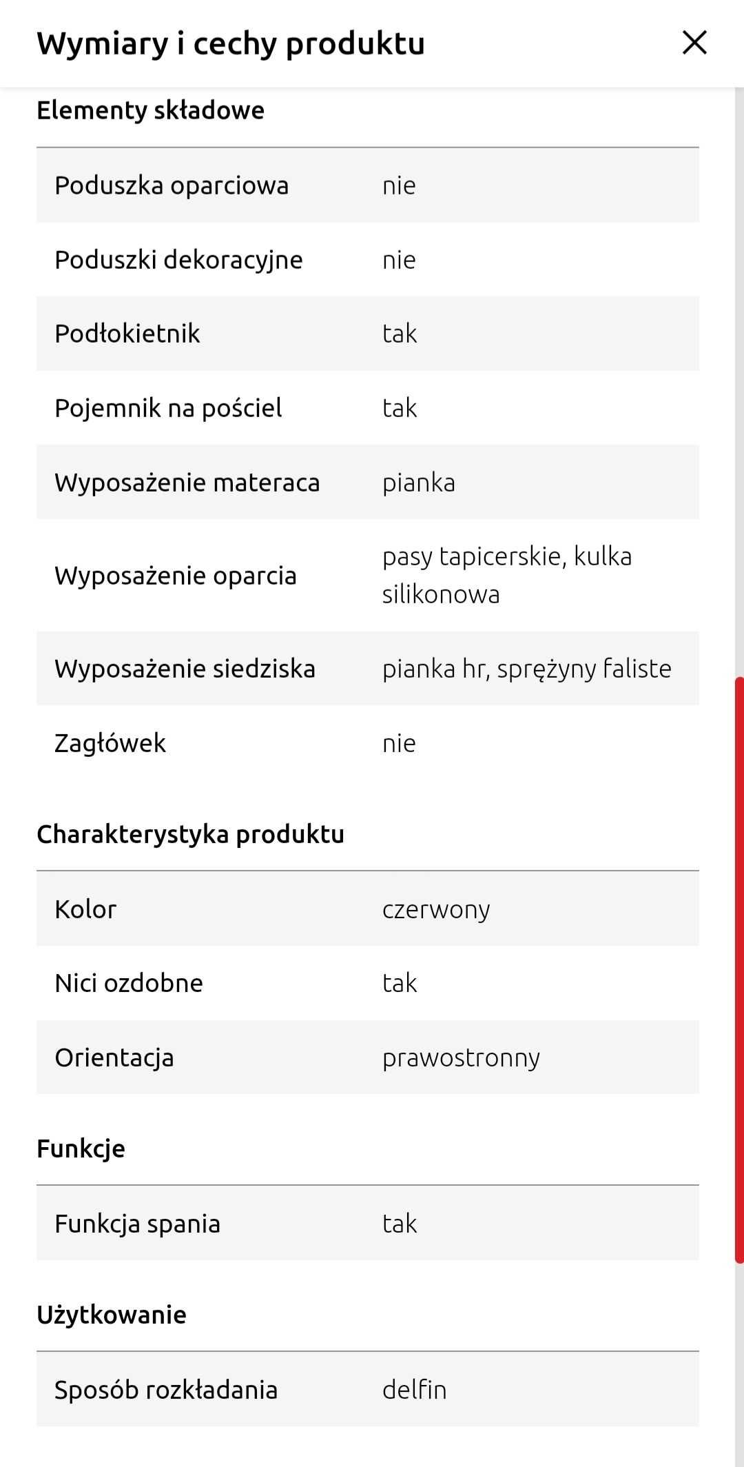 Narożnik Milo BRW czerwień