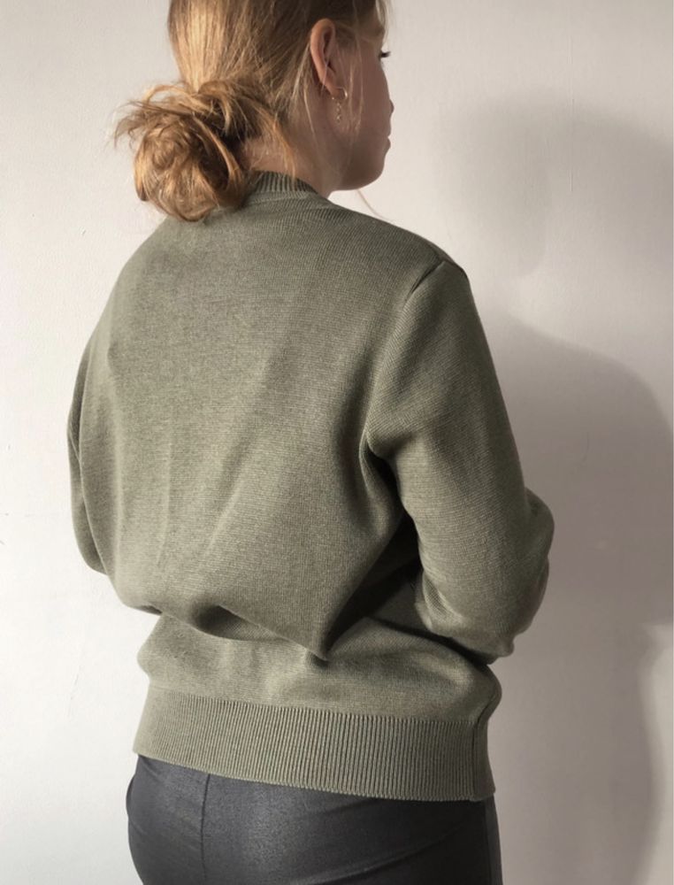 Khaki sweterek vintage grandpa sweater wełna L