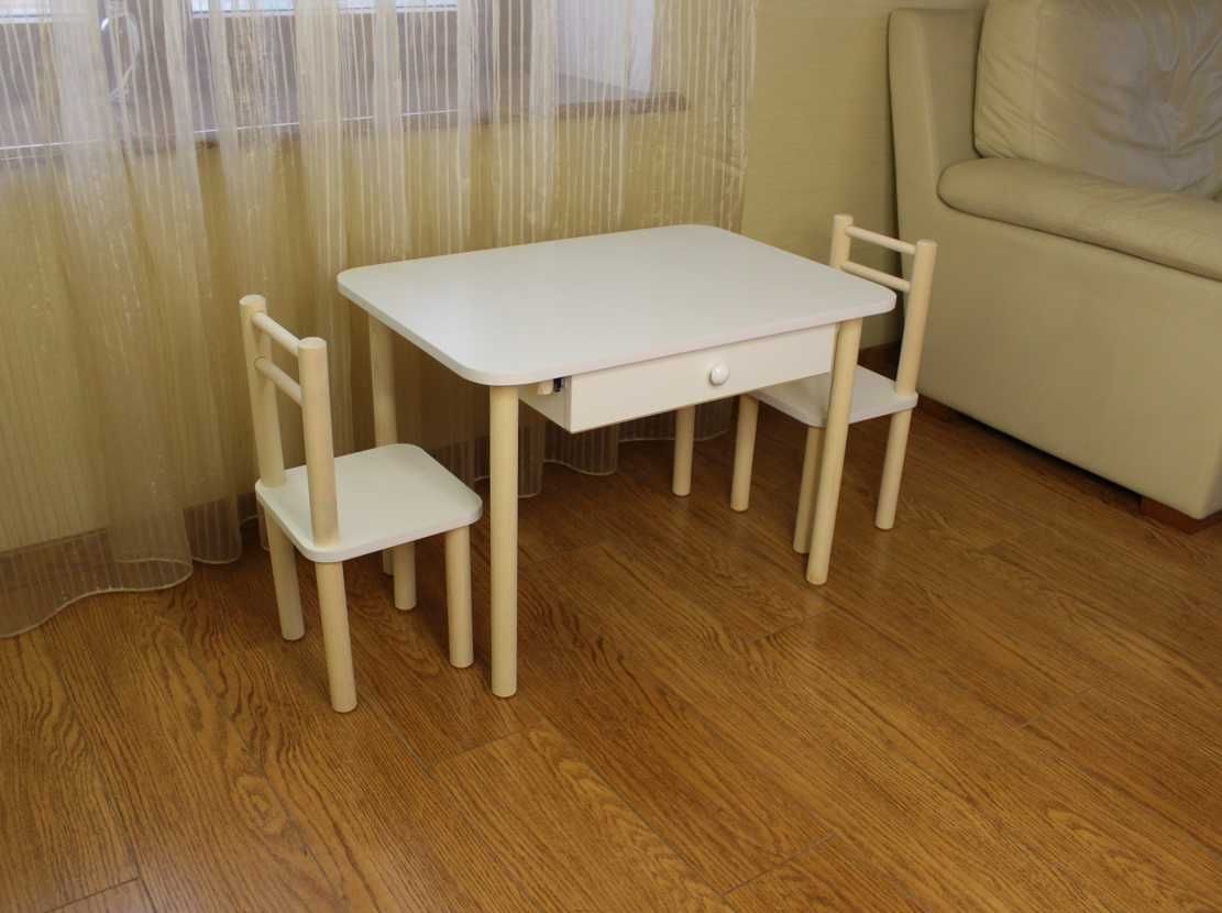Столик дерев'яний дитячий стільчики білий стол детский лдсп