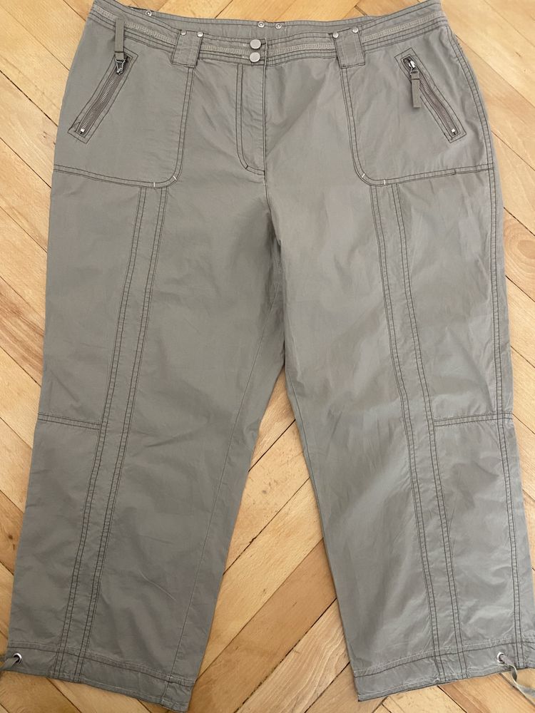 Damskie rozm 46 48 khaki bawełna capri rybaczki krótkie spodneki