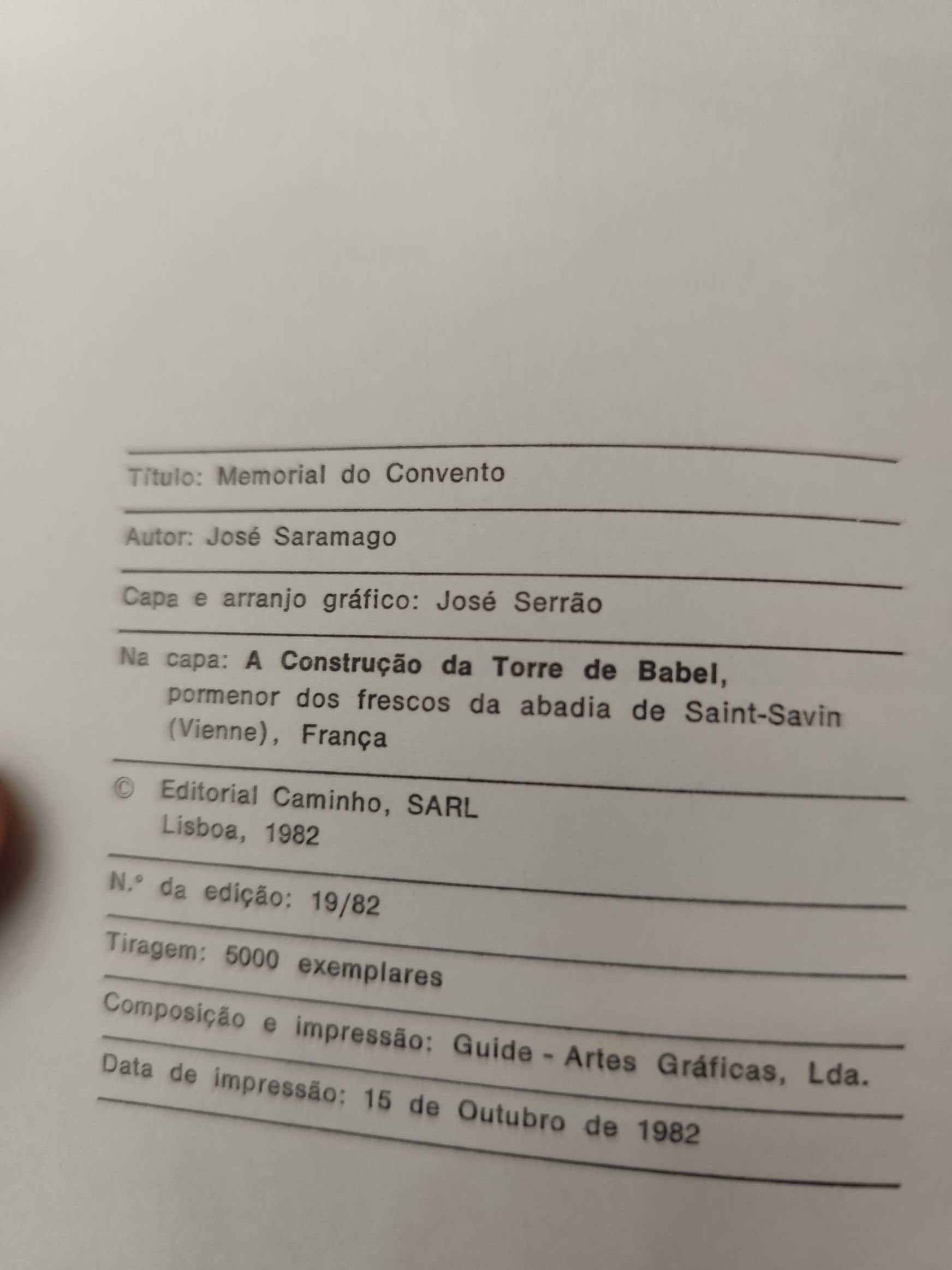 José Saramago Memorial do Convento Primeira Edição 1982 Autografado