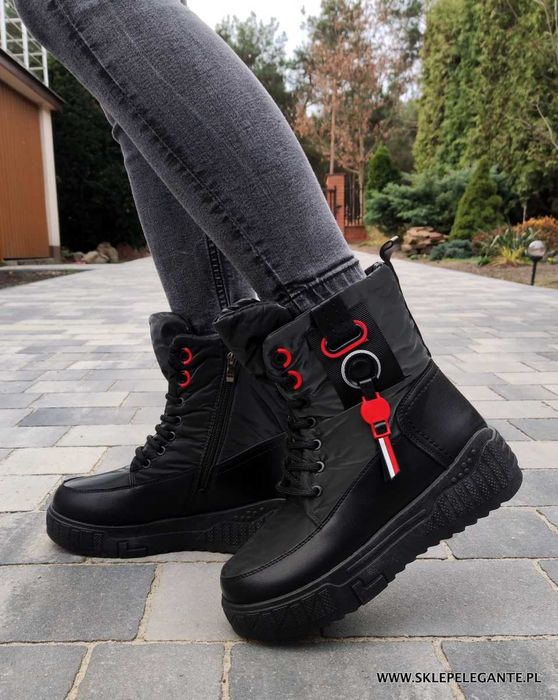ŚNIEGOWCE botki damskie czarne ZIMOWE OCIEPLANE 36 37, 38 39 40