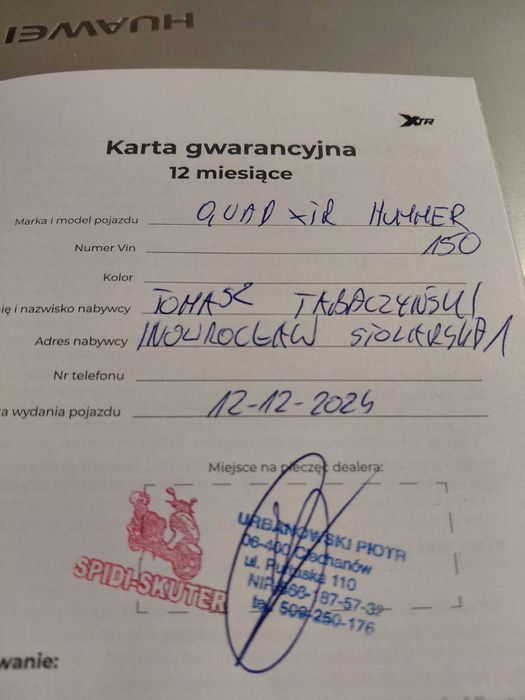 QUAD 250  roczny z przyczepką     3 biegowy+ wsteczny