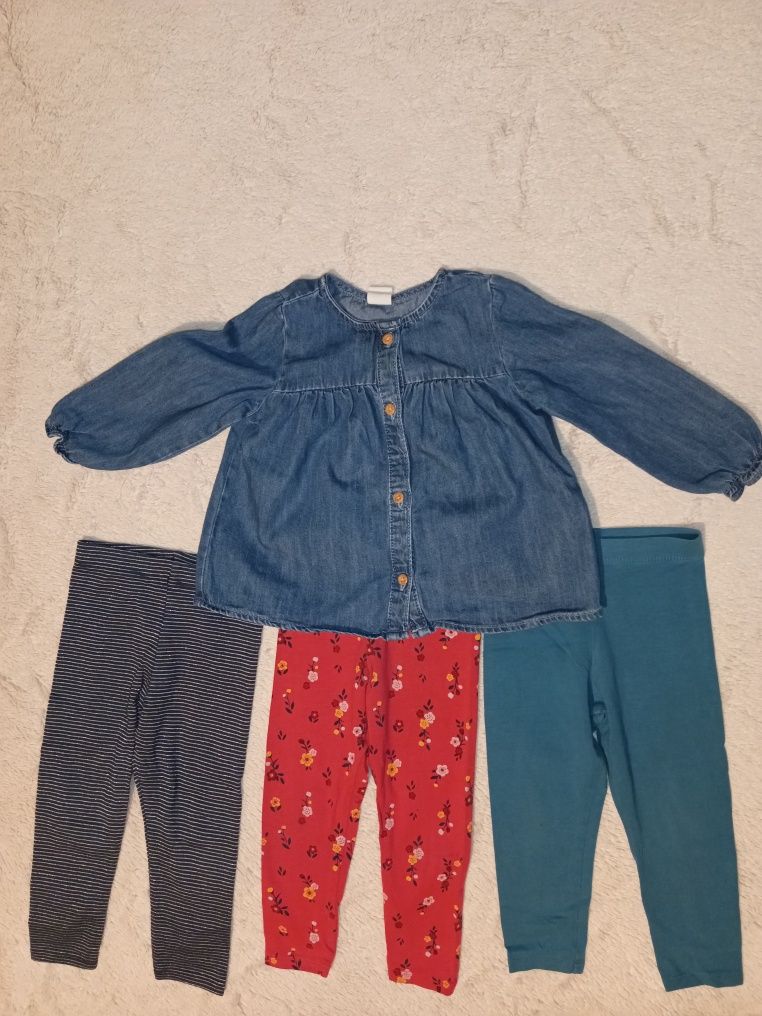 Zestaw Koszula bluzka jeansowa H&M 3pak legginsy Fred&Flo12-18 mies 80