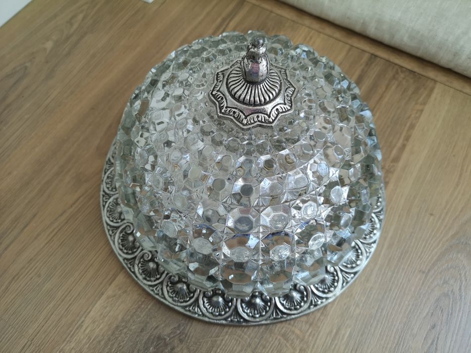 Vendo candeeiro antigo estanho e vidro plafond vintage