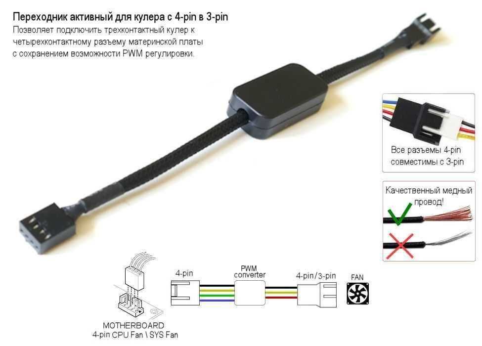 Переходник АКТИВНЫЙ для кулера с 4-pin на 3-pin PWM конвертер