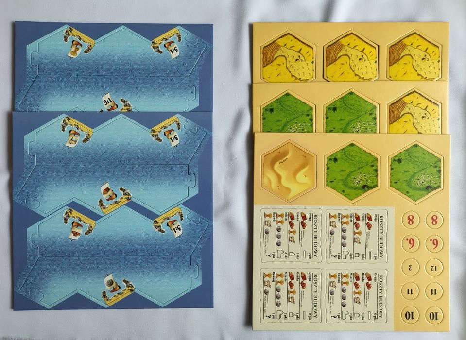 Drewniana wersja Osadnicy z Catanu (Catan), żetony w wypraskach