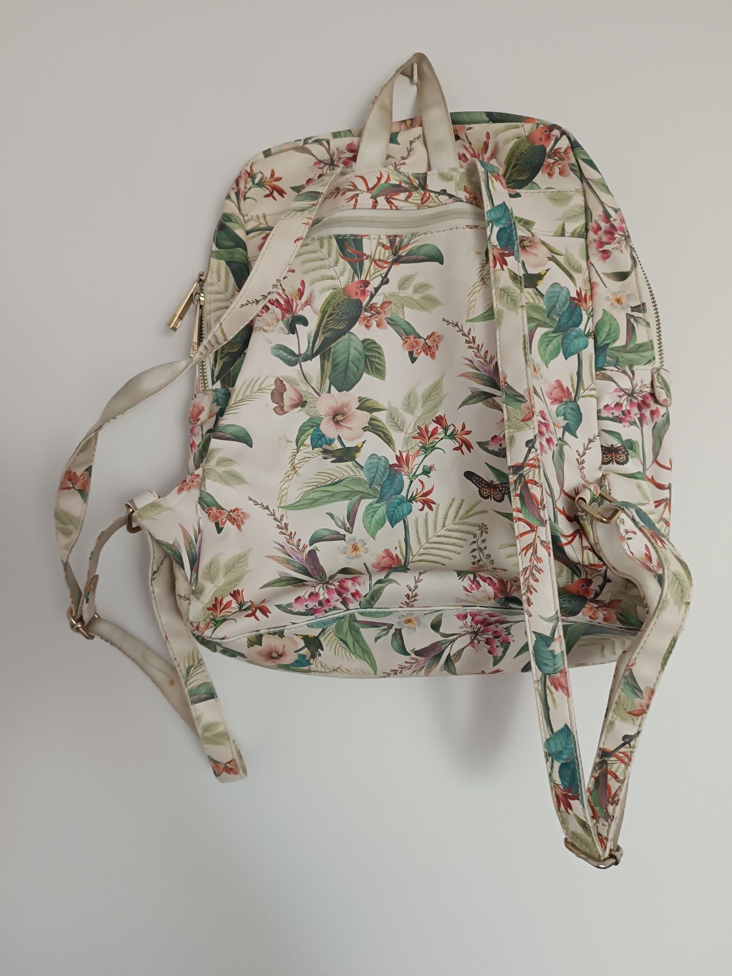 Oasis plecak damski kremowy w kwiaty ptaki elegancki