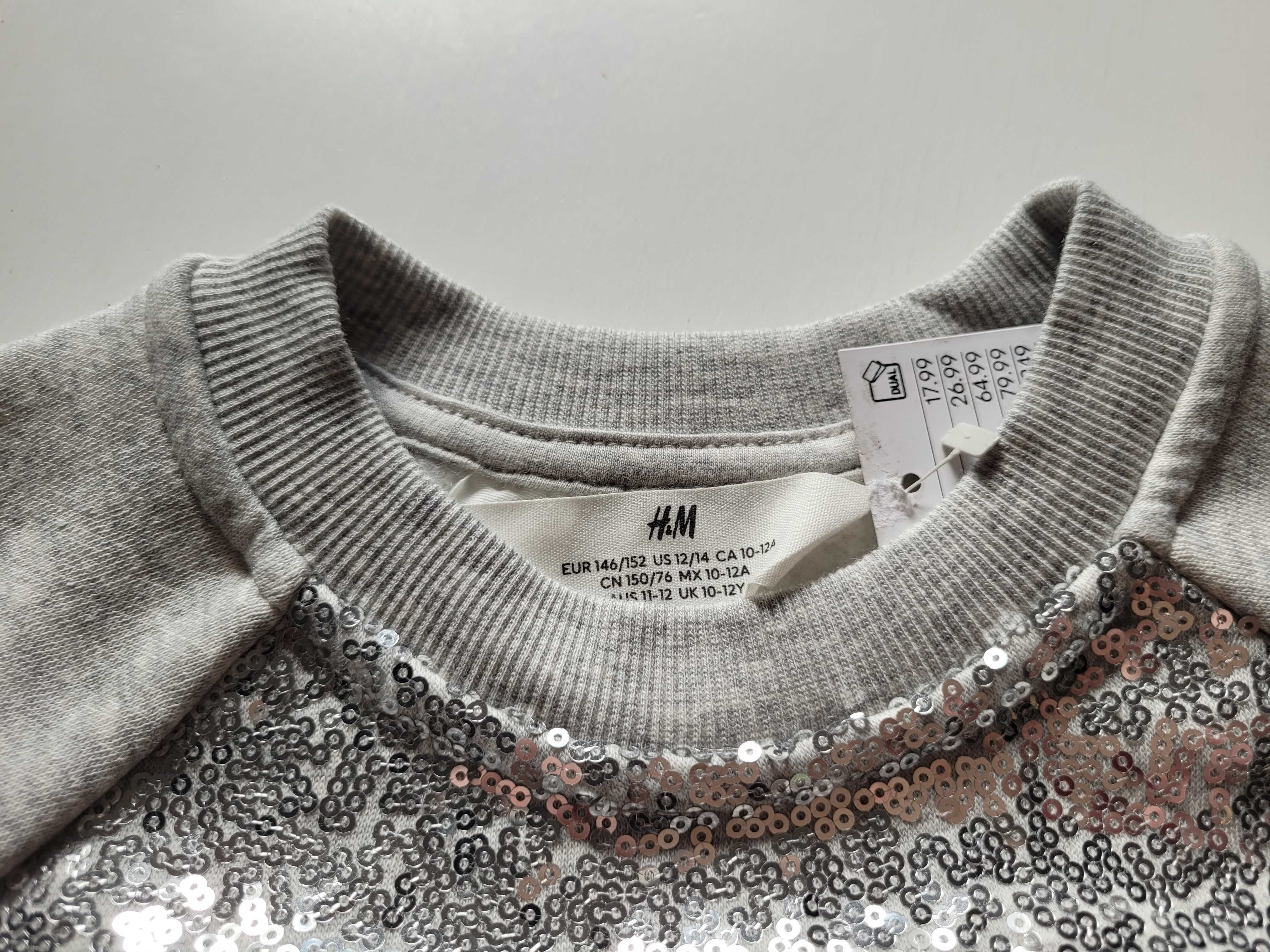 H&M krótka bluza dzianinowa z cekinami 146/152