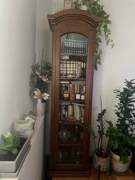 Meble dębowe swarzędz zestaw 5 elementów, ława, żyrandol, karnisz.