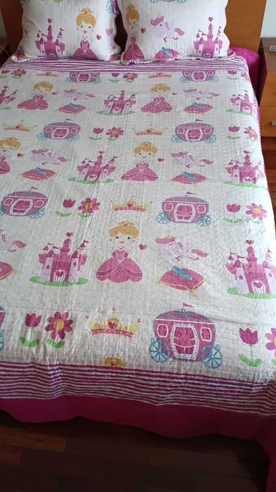 Edredão com almofadas de Criança Menina Dupla Face Cama Casal